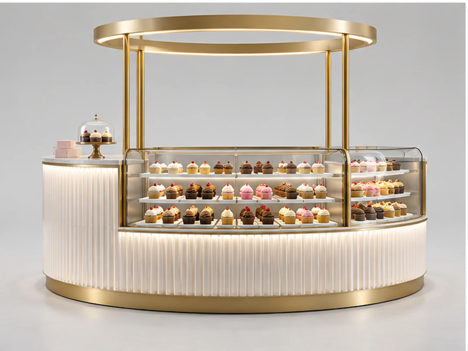 Round Cupcake Kiosk with Glass Dessert Display customer-facing display and service counter