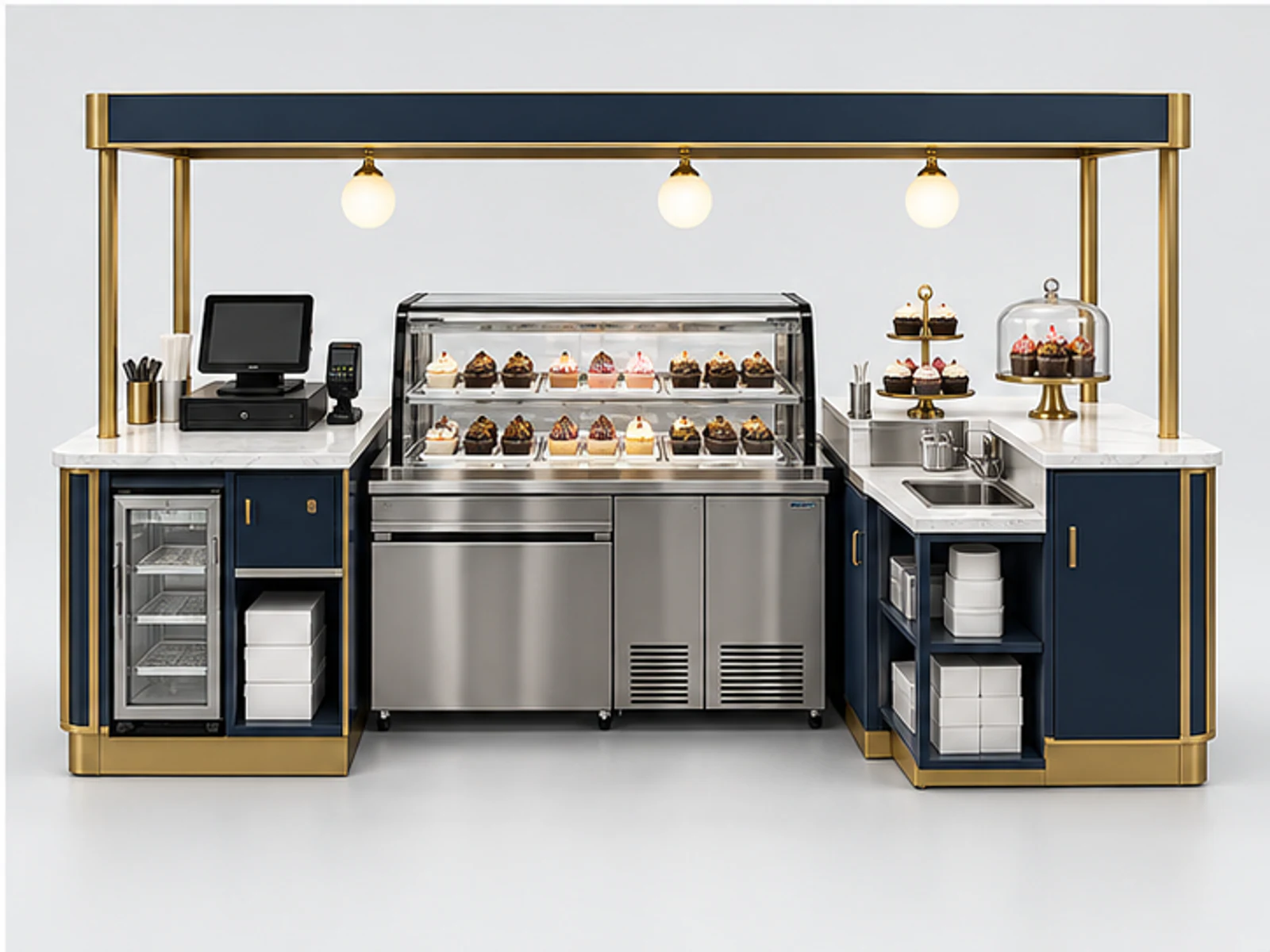 Small Cupcake Booth with POS and Storage staff-side equipment and storage layout