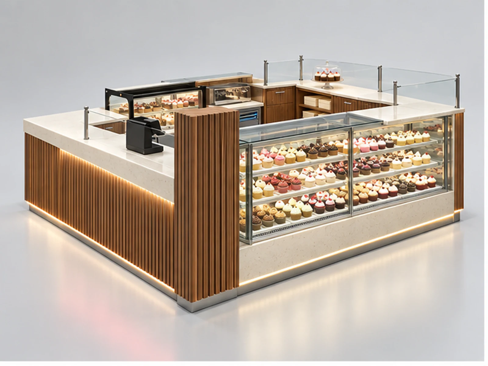 Wood Cupcake Kiosk with Chilled Bakery Showcase main three-quarter product view