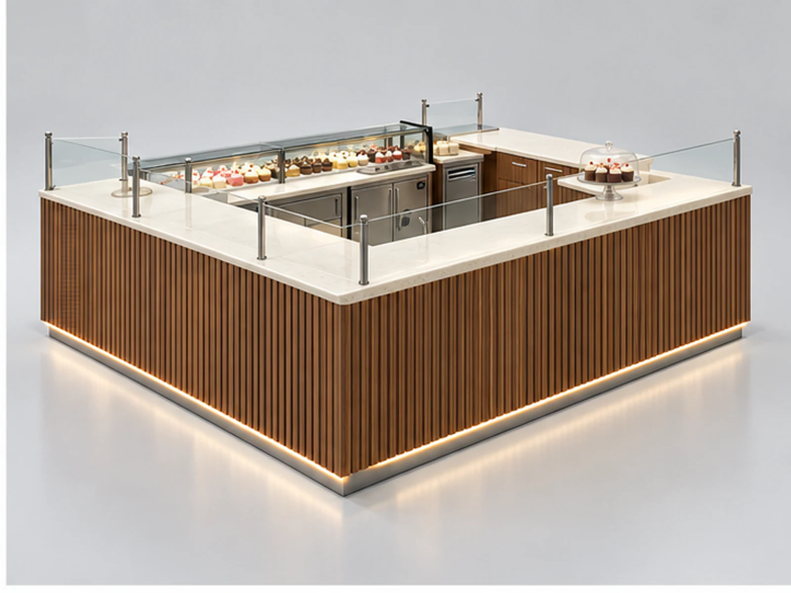 Wood Cupcake Kiosk with Chilled Bakery Showcase opposite angle showing overall kiosk layout