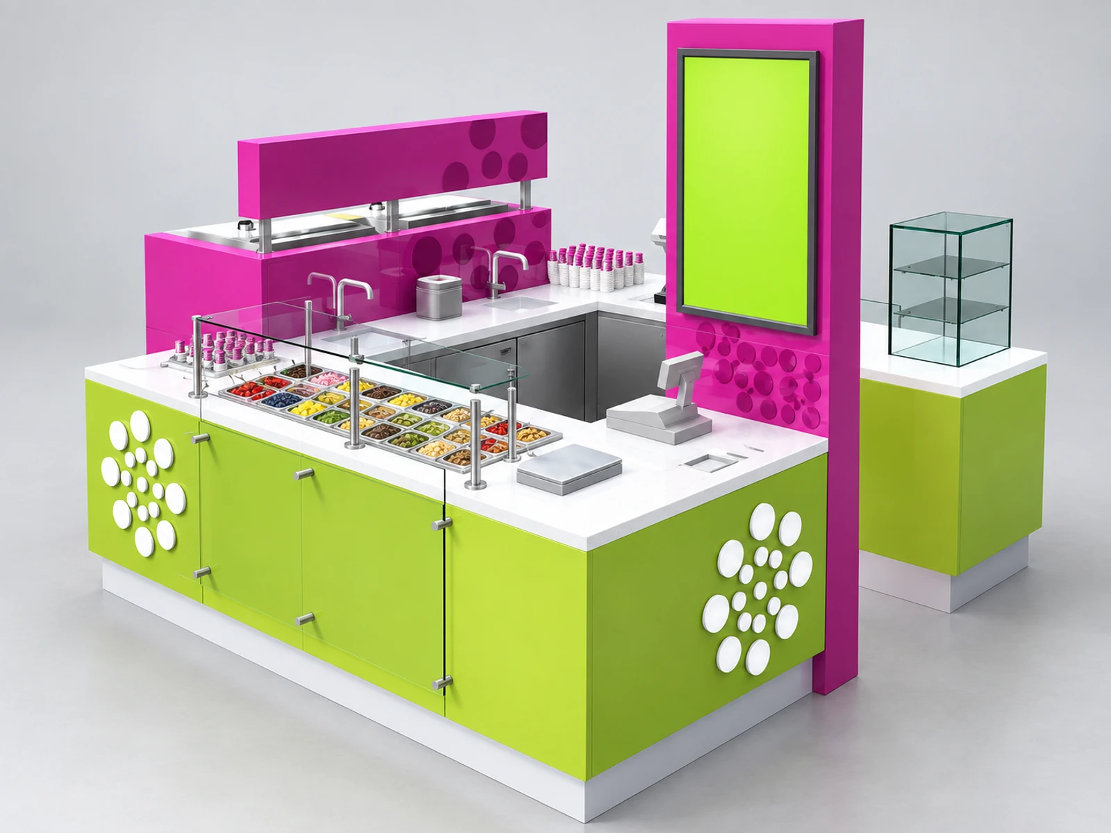 10x10 ft Mall Squre Frozen Yogurt Kiosk For Sale main three-quarter view