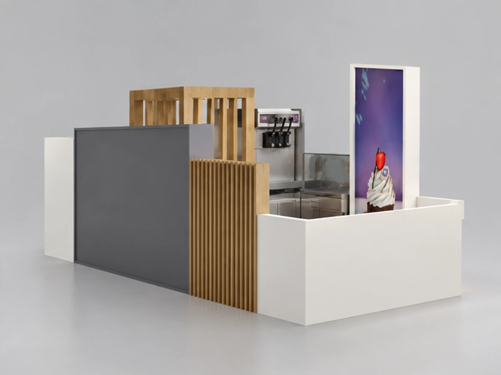 Attractive Frozen Yogurt Booth Ice Cream Food Retail Kiosk opposite angle and overall footprint