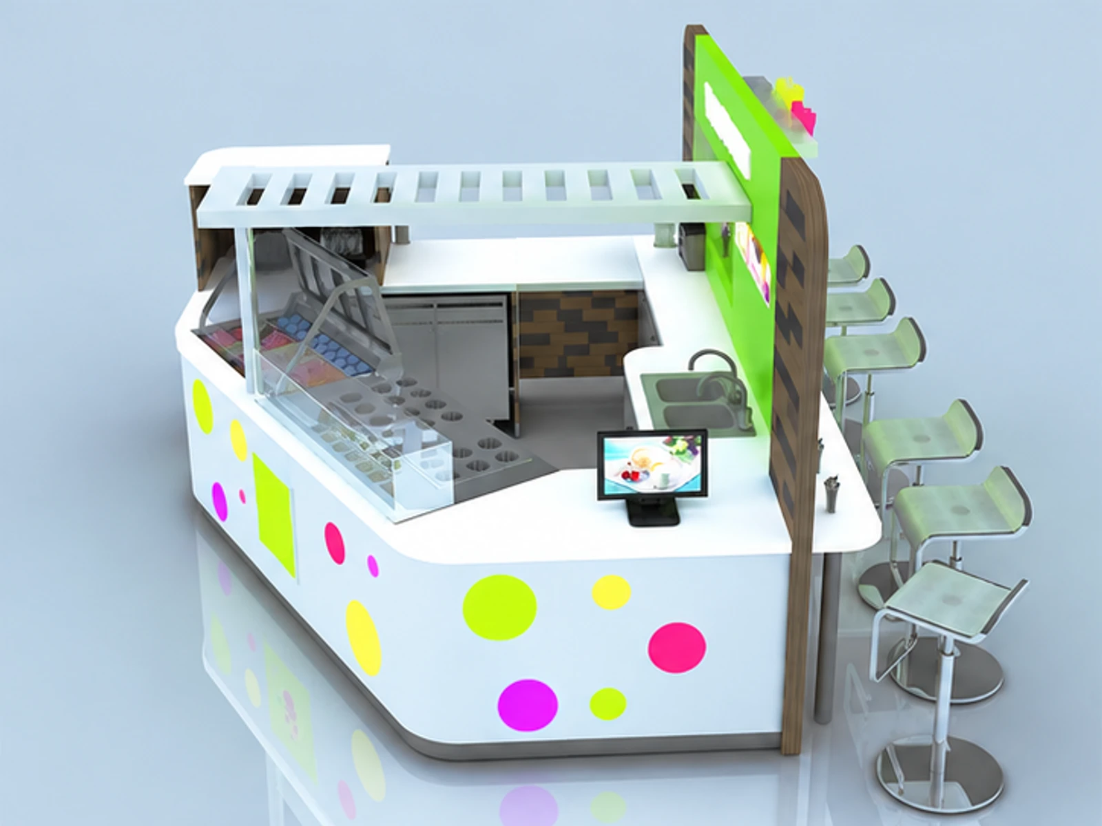 Customized Yogurt Kiosk & Food Retail Kiosk for Juice Bar Counter in Retail Store main three-quarter view