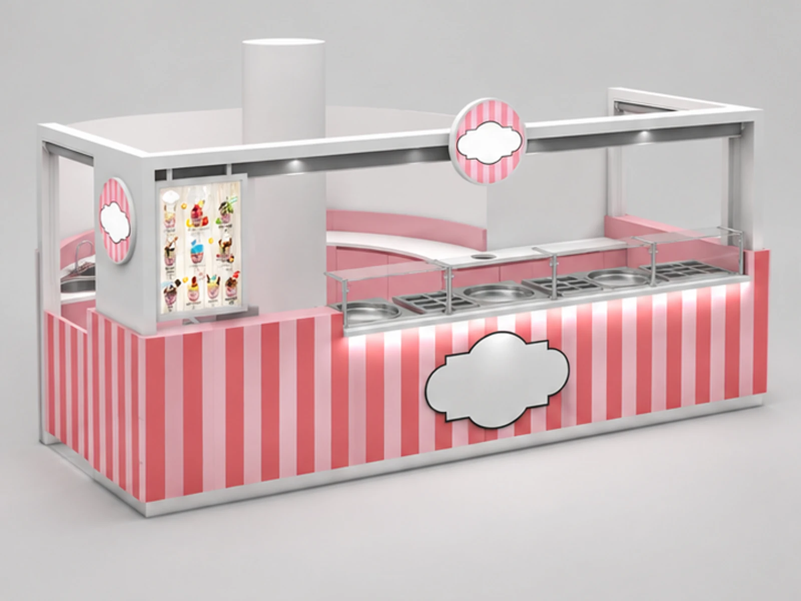 Customized Yogurt Kiosk & Frozen Yogurt Display Counter for Ice Cream Booth for Sale main three-quarter view
