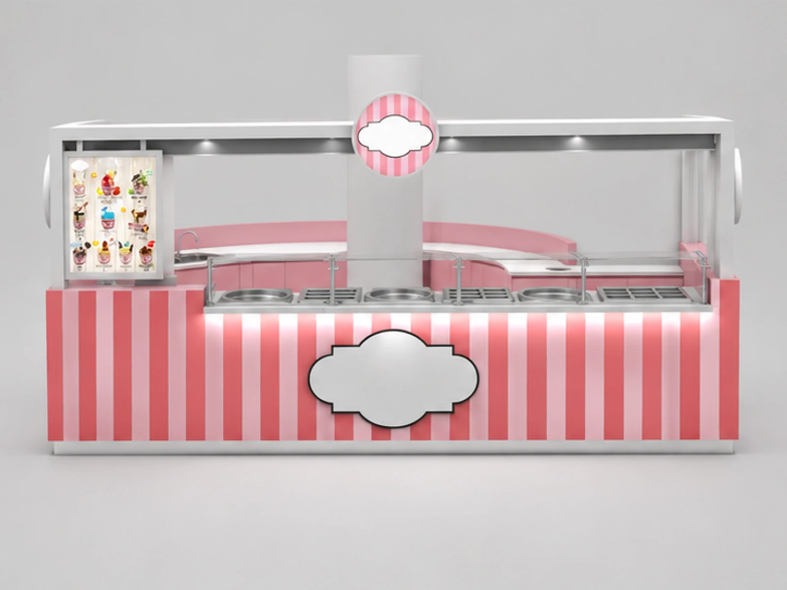 Customized Yogurt Kiosk & Frozen Yogurt Display Counter for Ice Cream Booth for Sale customer-facing service and display view