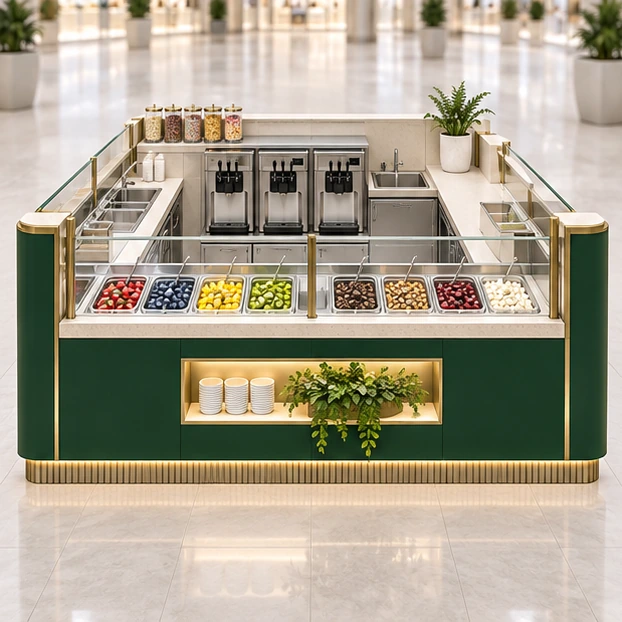 Four-Side Frozen Yogurt Island with Central Service customer-facing service and display view