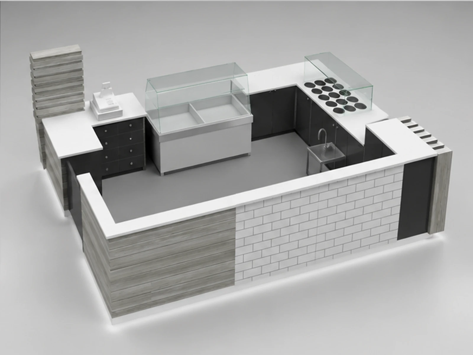 High-Quality Frozen Yogurt Kiosk & Ice Cream Booth with Professional Design for Sale staff-side equipment and storage view