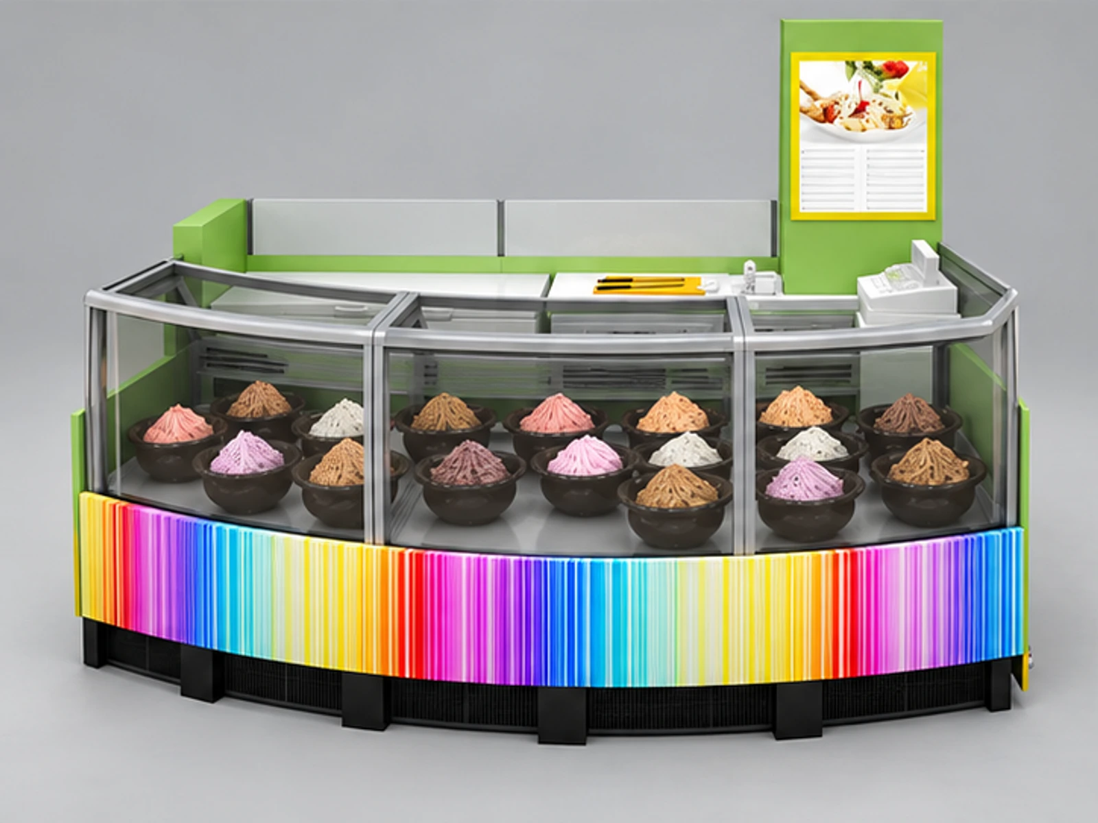 Multicolor yogurt kiosk |beautiful design for mall gelato stand customer-facing service and display view