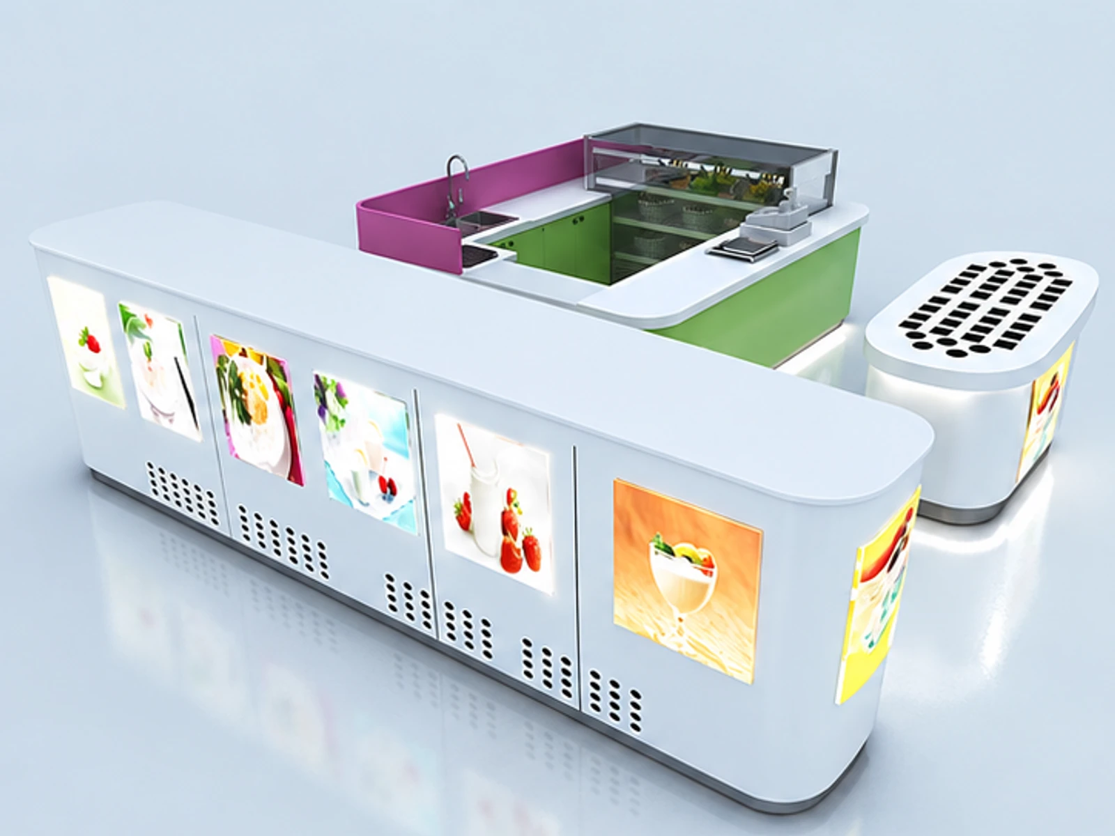 New Zealand self serve yogurt cabinet | mall milkshake kiosk main three-quarter view