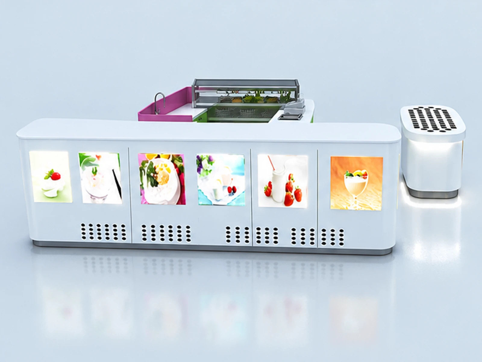 New Zealand self serve yogurt cabinet | mall milkshake kiosk customer-facing service and display view
