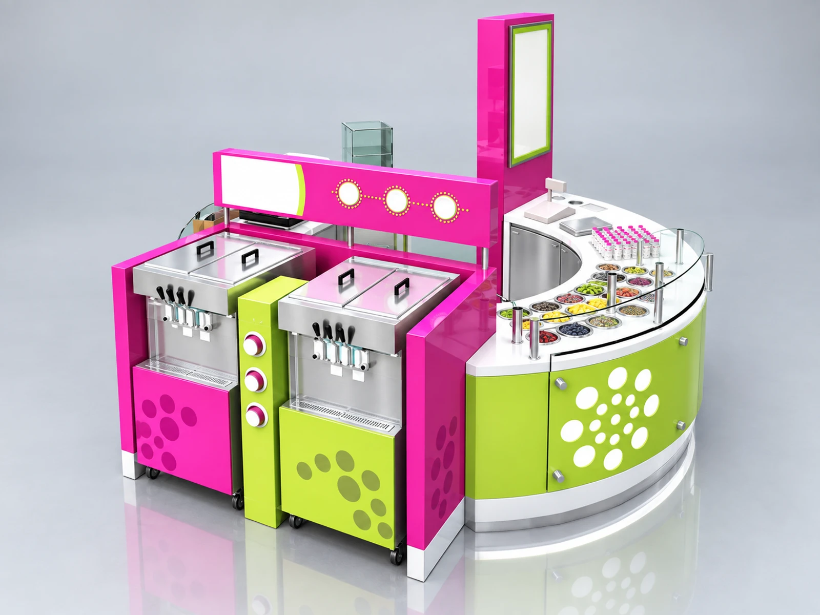 Round Design Fronzen Yogurt Kiosk Booth Counter For Mall main three-quarter view