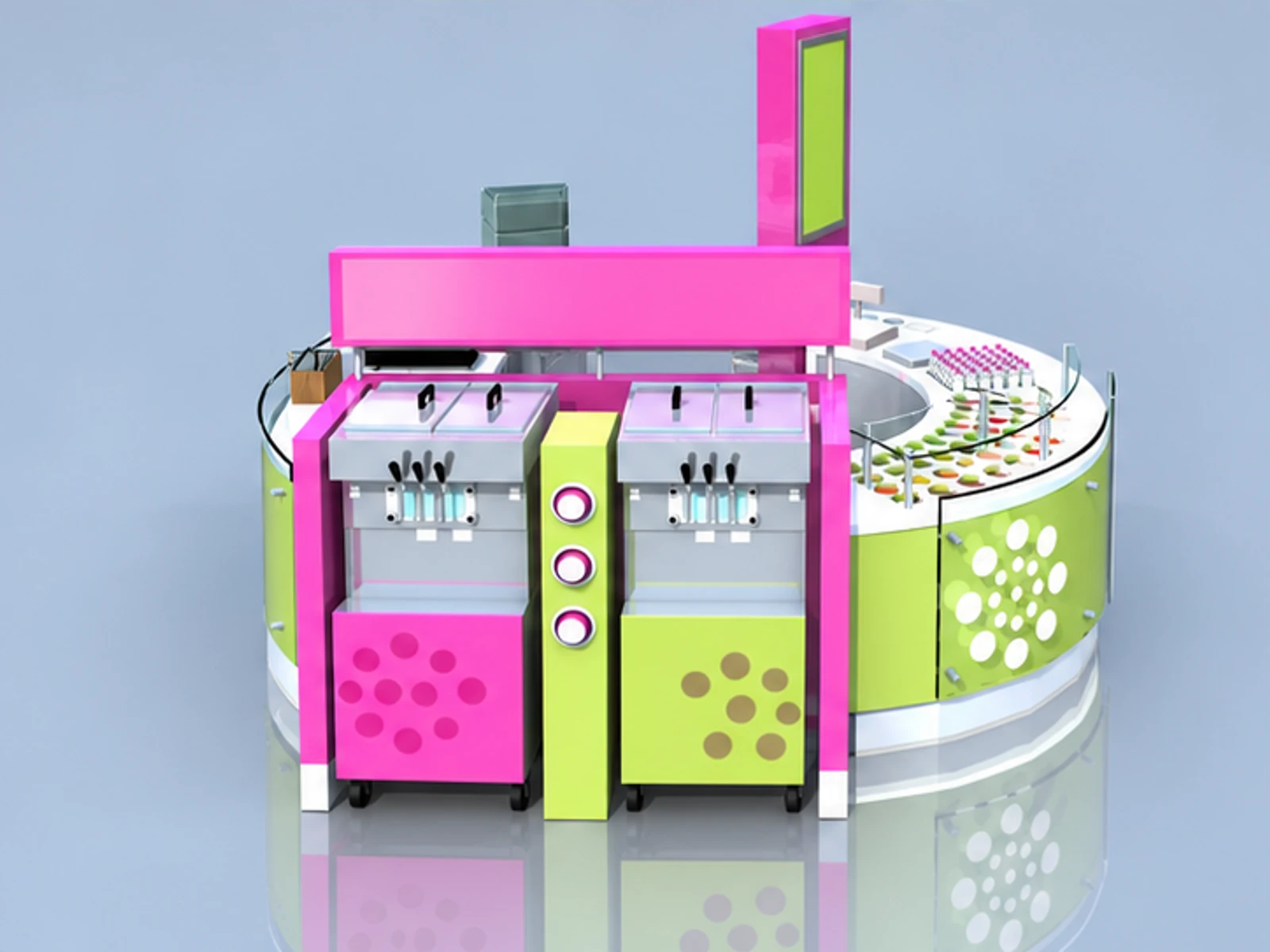 Round Design Fronzen Yogurt Kiosk Booth Counter For Mall customer-facing service and display view
