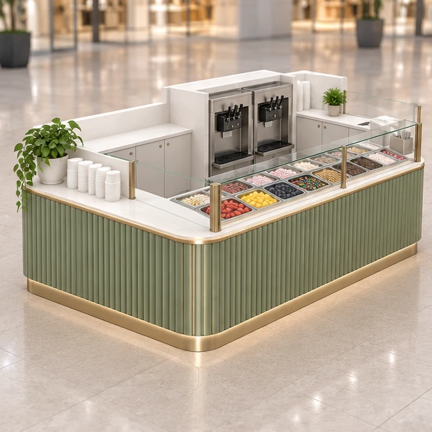 Self-Serve Frozen Yogurt Kiosk with Topping Bar main three-quarter product rendering