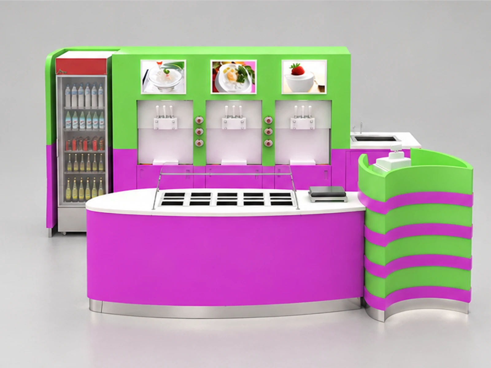 Self-service Yogurt Station Frozen Yogurt Mall Retail Kiosk customer-facing service and display view