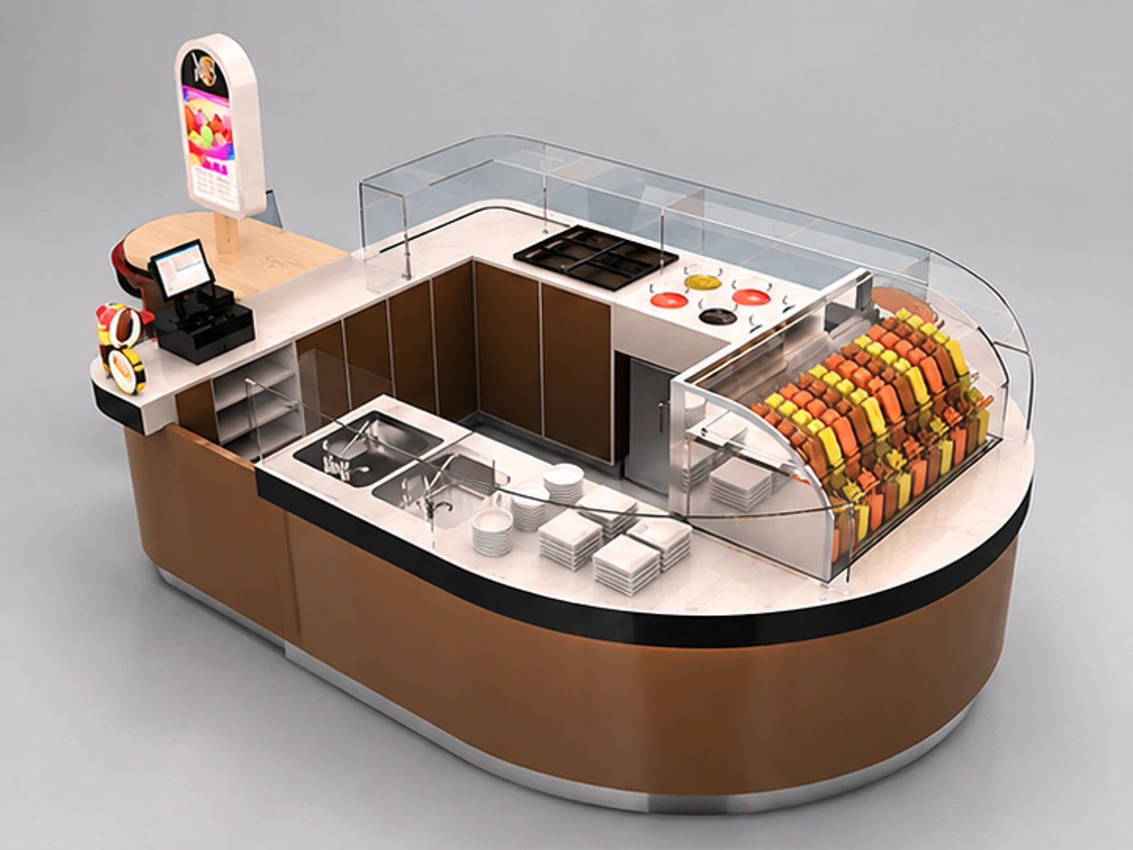 Special shape yogurt stand | popsicles display kiosk main three-quarter view