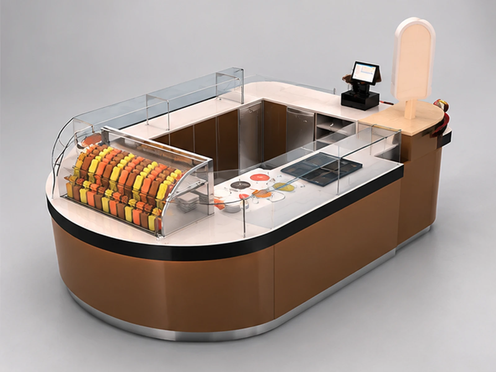 Special shape yogurt stand | popsicles display kiosk opposite angle and overall footprint