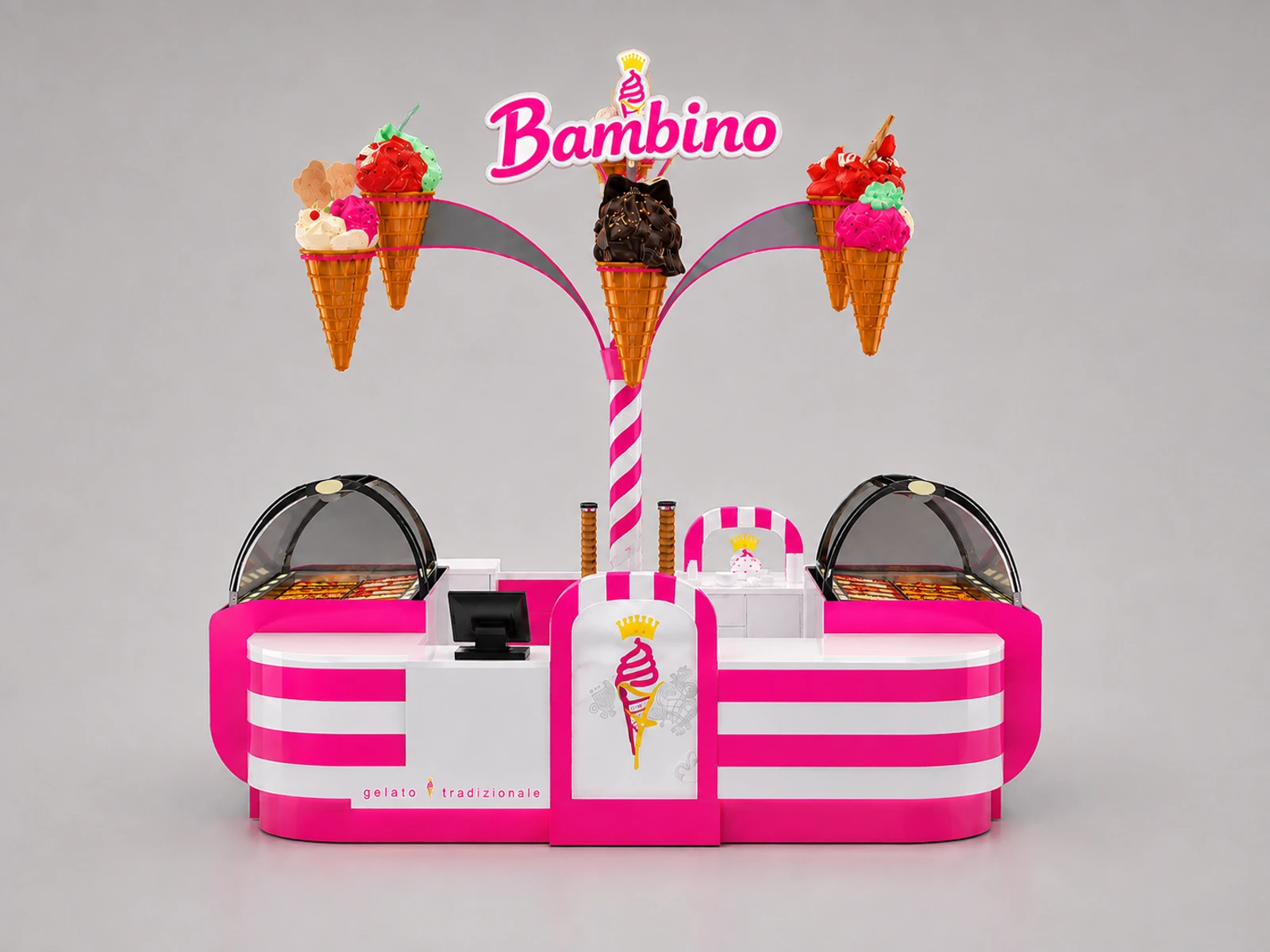2.5m by 2m fancy ice cream display kiosk frozen yogurt booth used in mall — additional service-side perspective