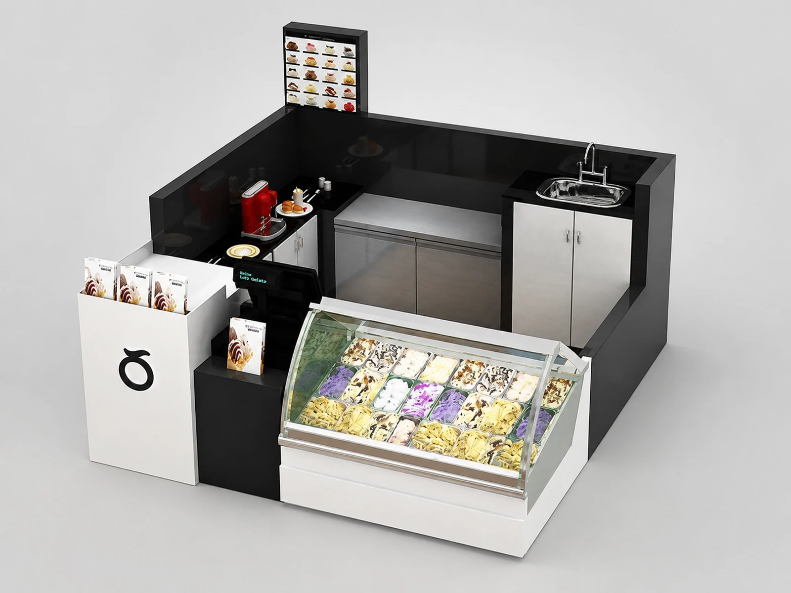 2x2m Simple Ice Cream Display Kiosk Design — overall kiosk design