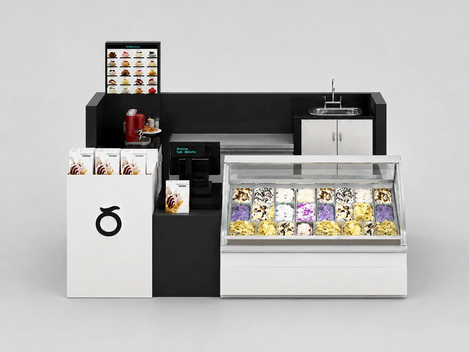 2x2m Simple Ice Cream Display Kiosk Design — additional service-side perspective