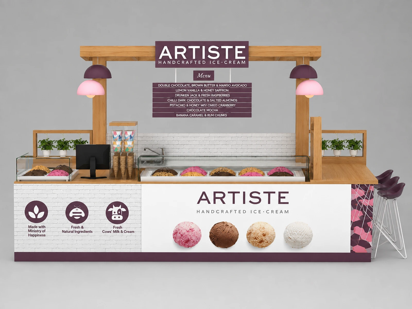 4.5m by 3m fantastic ice cream kiosk wooden gelato display counter for sale — additional service-side perspective