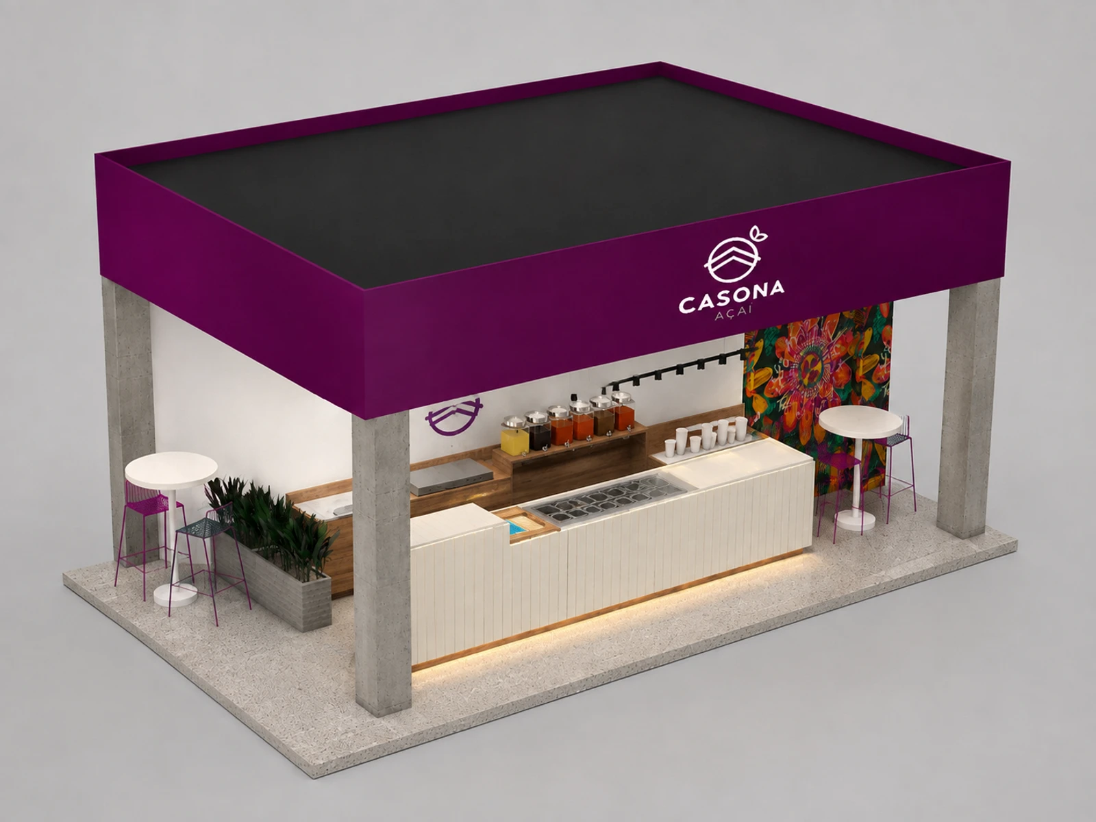 4m by 2.5m ice cream booth|frozen yogurt counter used in mall — elevated layout view