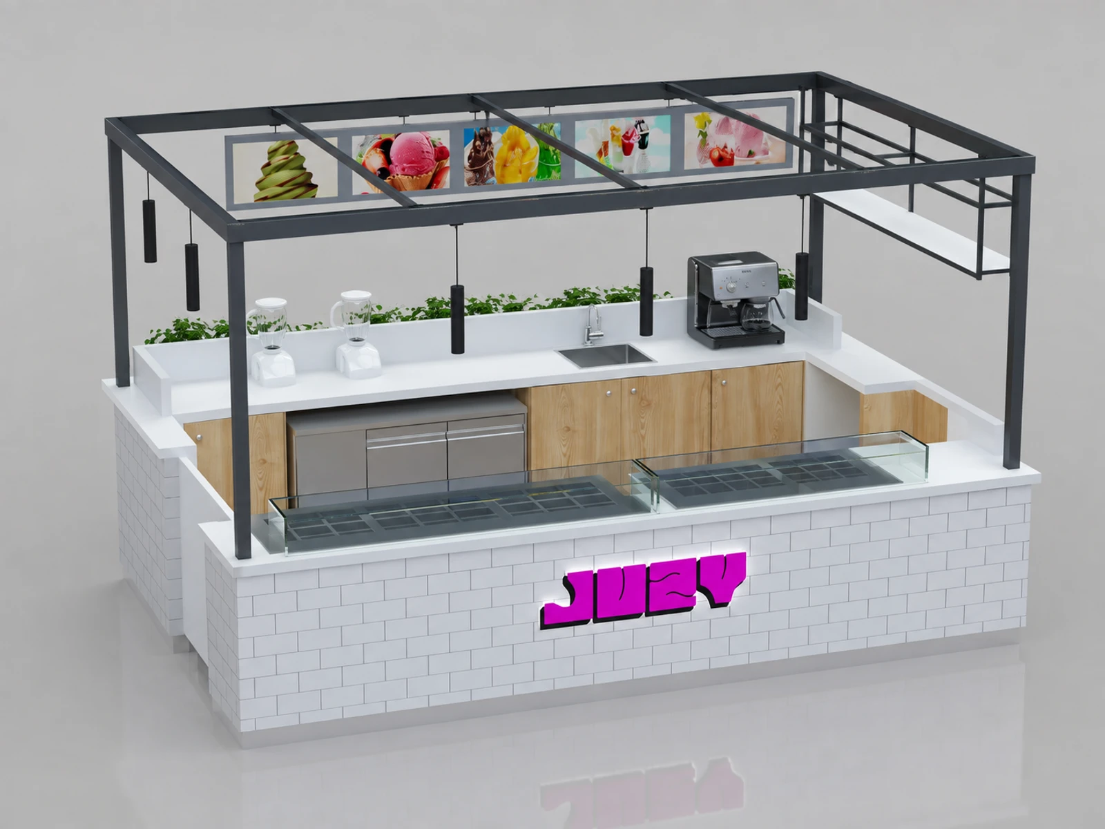 4m by 3m mall smoothie kiosk ice cream sale counter design with factory price — alternate counter perspective