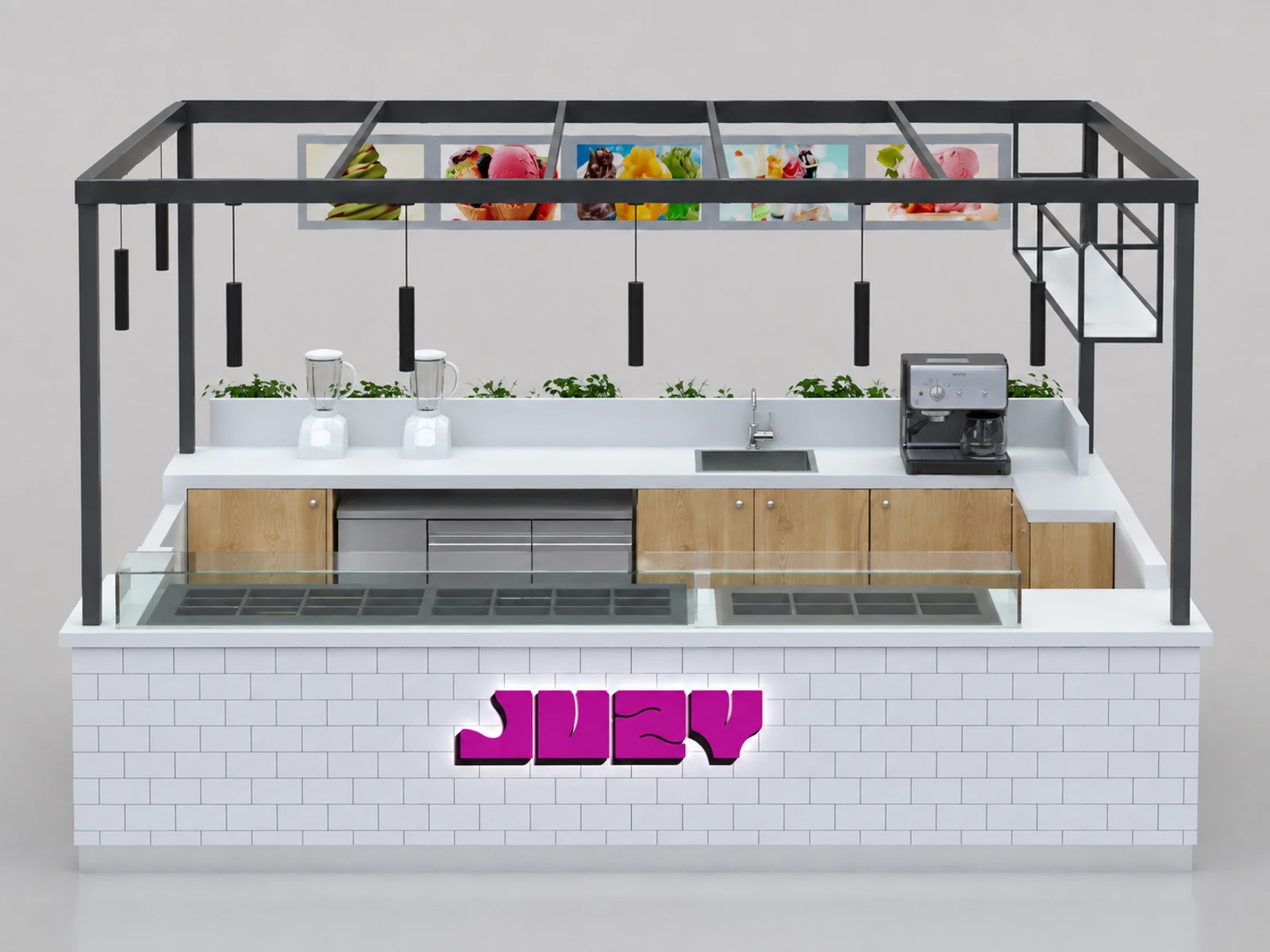 4m by 3m mall smoothie kiosk ice cream sale counter design with factory price — additional service-side perspective