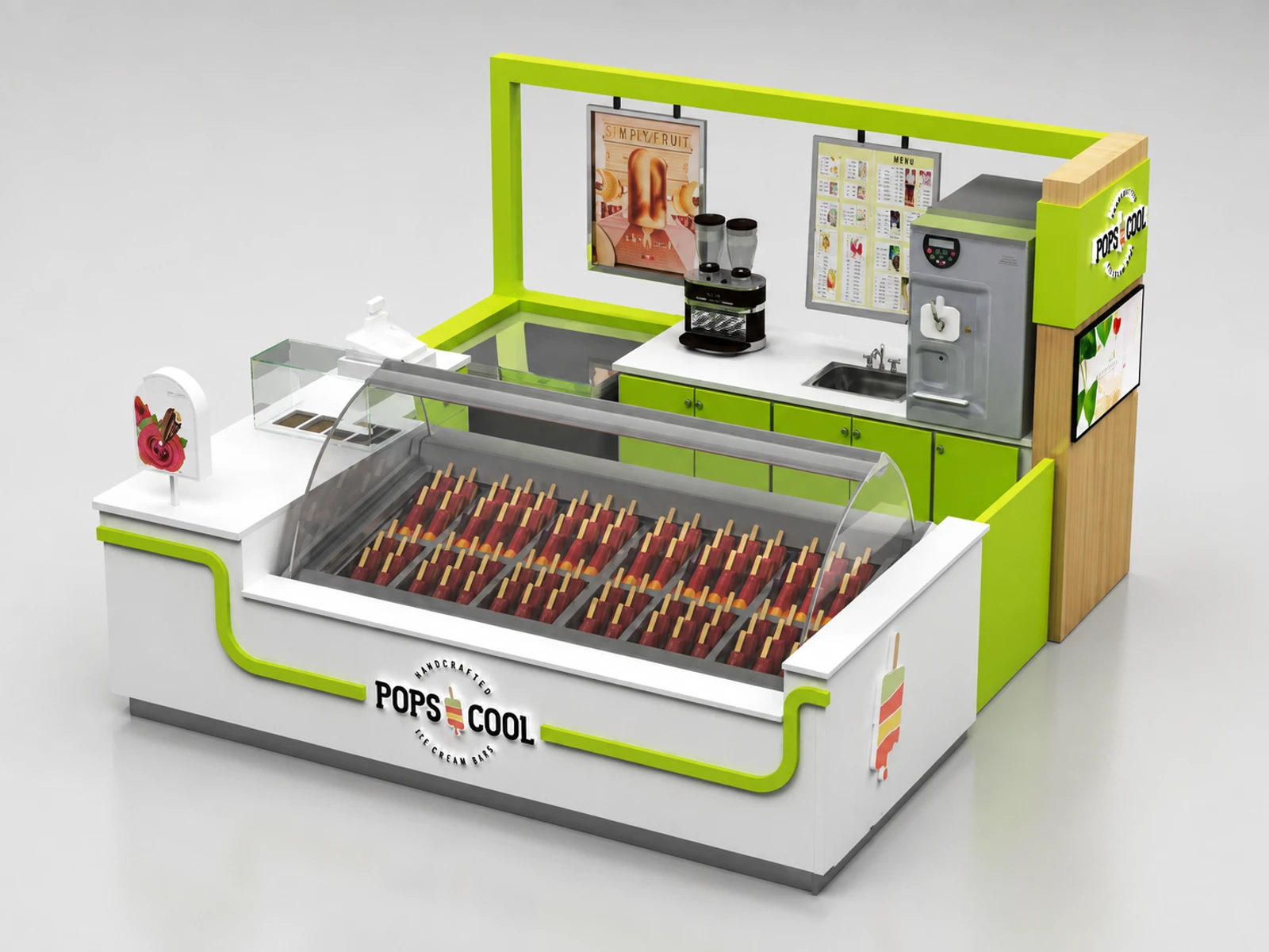 America Popular Design Ice Cream Kiosk | Portable Frozen Food Booth Stand with Glass Showcase for sale — overall kiosk design