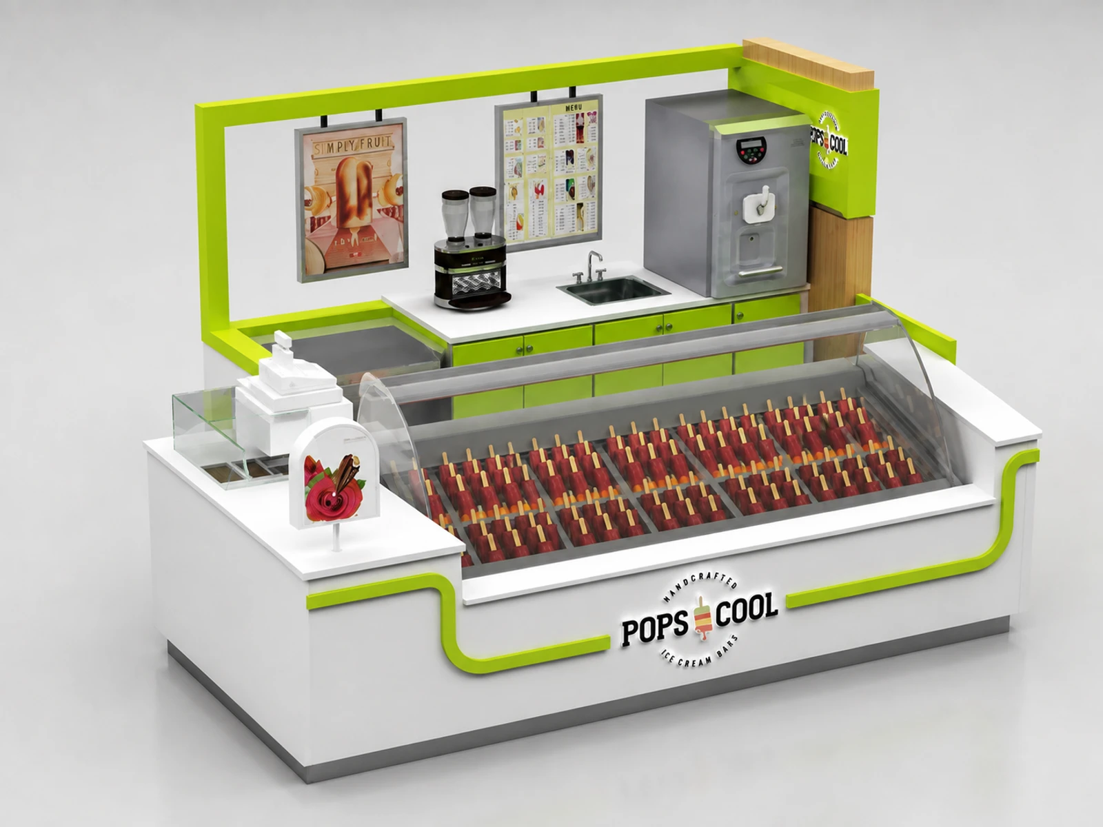 America Popular Design Ice Cream Kiosk | Portable Frozen Food Booth Stand with Glass Showcase for sale — alternate counter perspective
