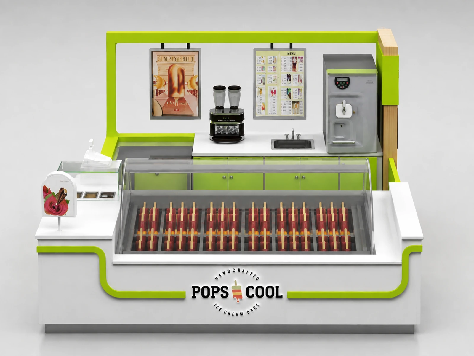 America Popular Design Ice Cream Kiosk | Portable Frozen Food Booth Stand with Glass Showcase for sale — additional service-side perspective