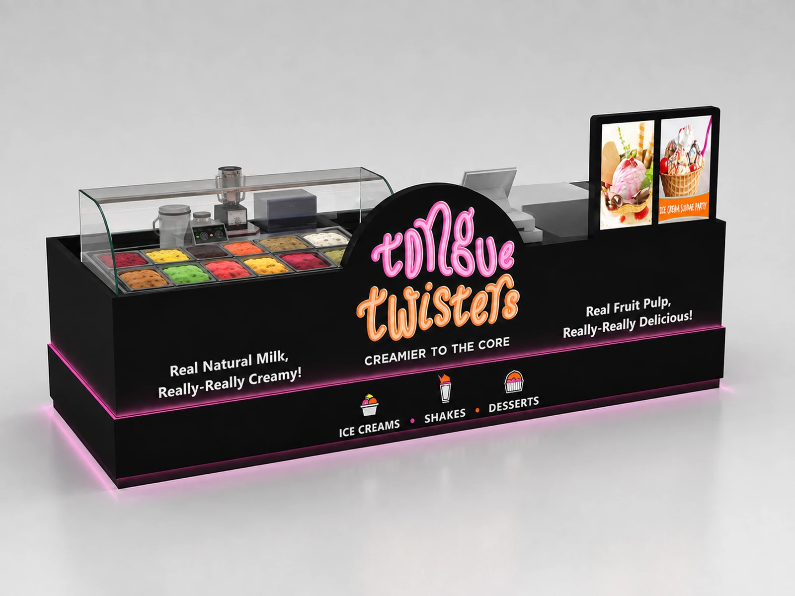 Attractive Food Kiosk Design Ice Cream Kiosk Ice Cream Display Counter in the mall for Sale — alternate counter perspective