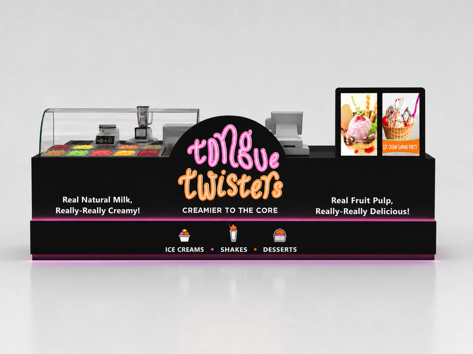 Attractive Food Kiosk Design Ice Cream Kiosk Ice Cream Display Counter in the mall for Sale — additional service-side perspective