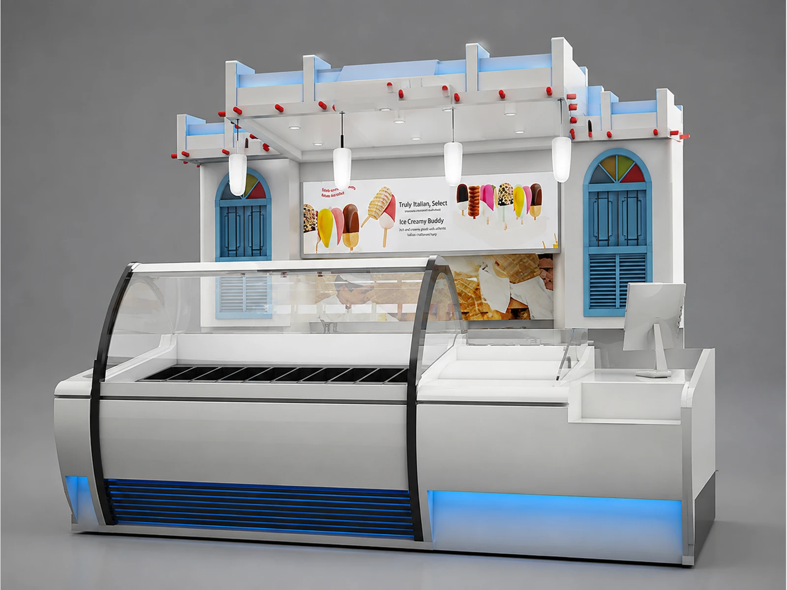 Attractive frozen yogurt kiosk ice cream bar for sales — overall kiosk design