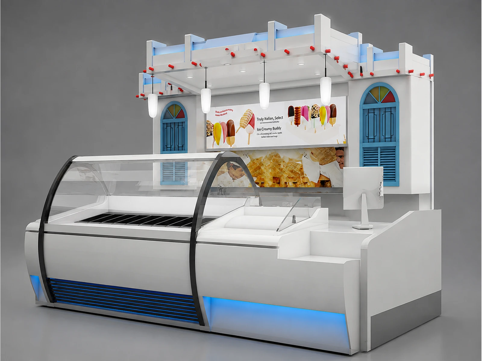 Attractive frozen yogurt kiosk ice cream bar for sales — alternate counter perspective