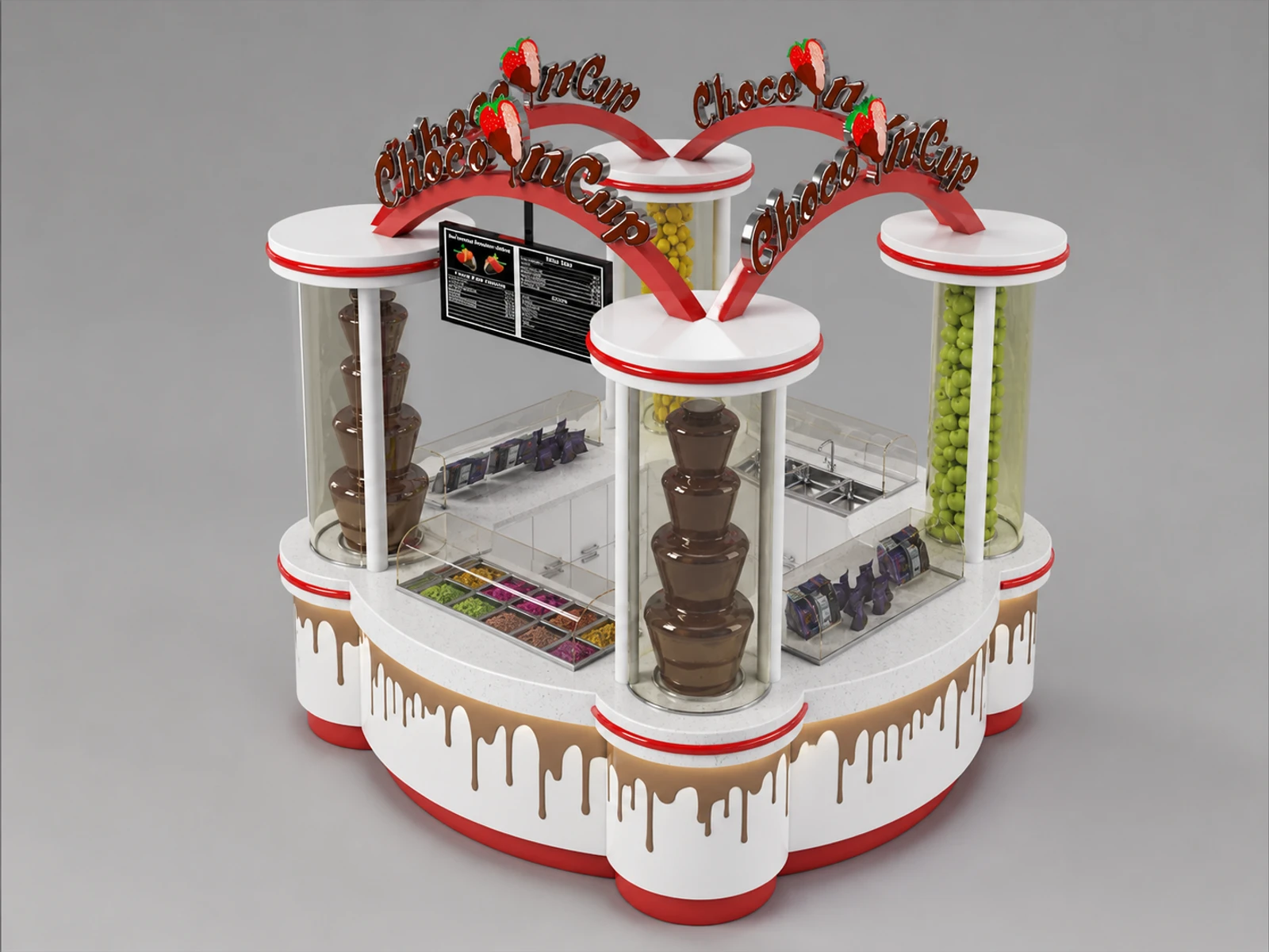 Attractive ice cream booth bubble tea kiosk used in mall — overall kiosk design