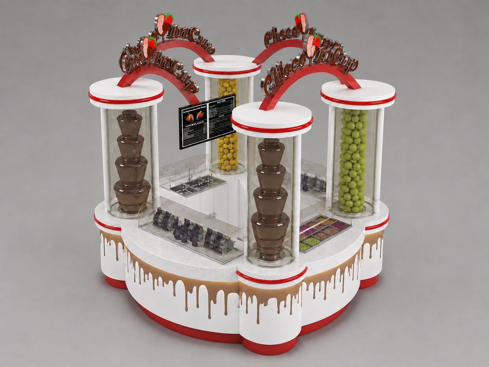 Attractive ice cream booth bubble tea kiosk used in mall — alternate counter perspective