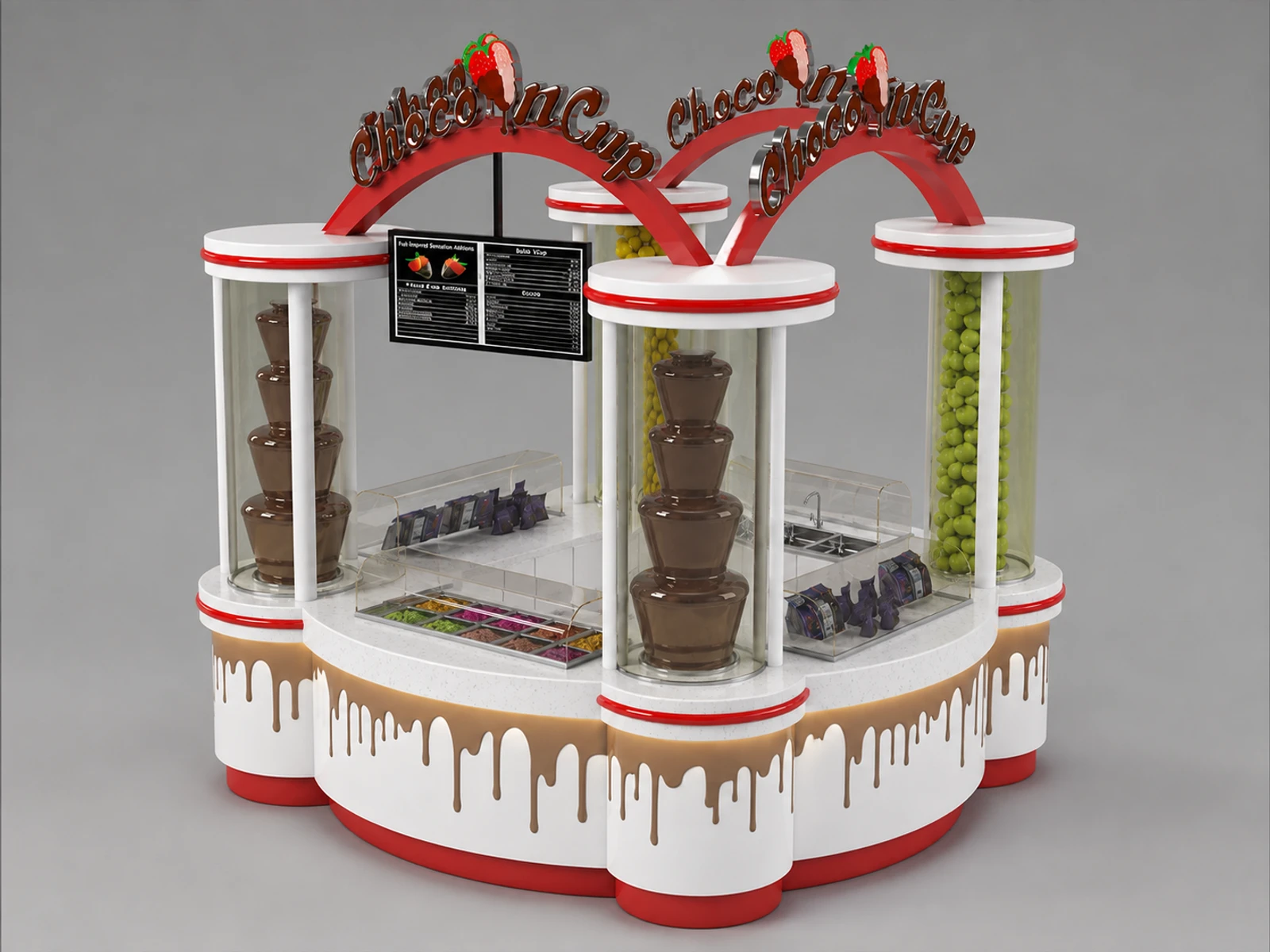 Attractive ice cream booth bubble tea kiosk used in mall — additional service-side perspective