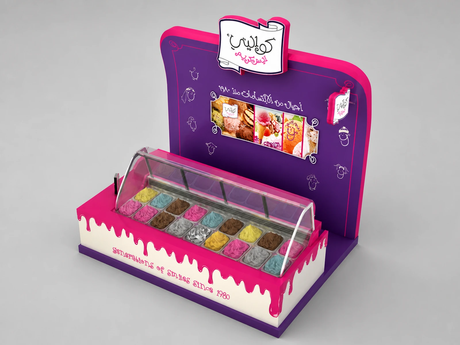 Attractive ice cream booth design gelato display counter used in mall for sale — elevated layout view