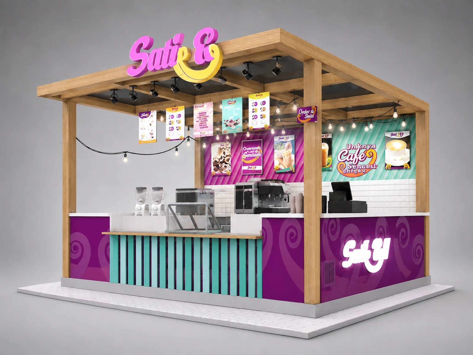 Attractive wooden roll ice cream booth ice cream kiosk design used in mall for sale — alternate counter perspective
