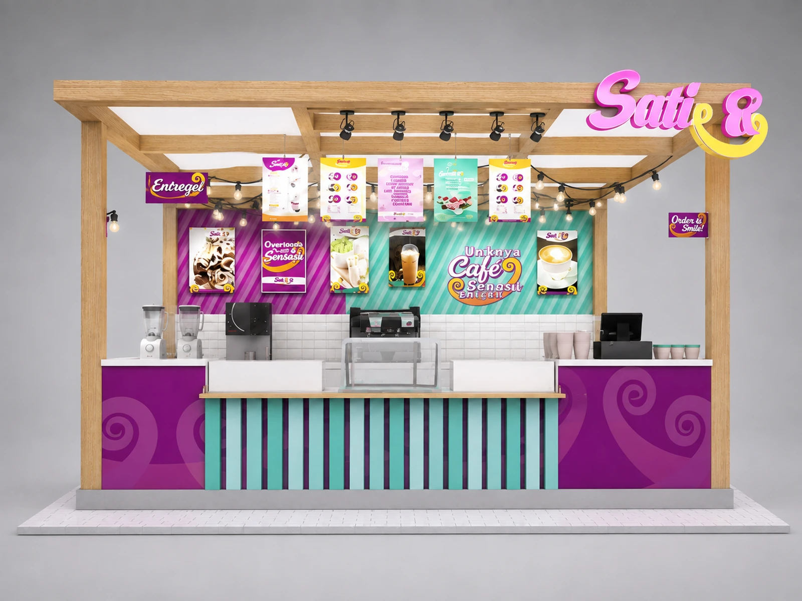 Attractive wooden roll ice cream booth ice cream kiosk design used in mall for sale — additional service-side perspective