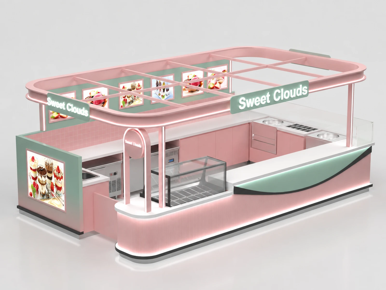 Big Ice Cream Kiosk Design Mall Inside Food Gelato Bar Ice Cream Ball Bar With Ceiling — overall kiosk design
