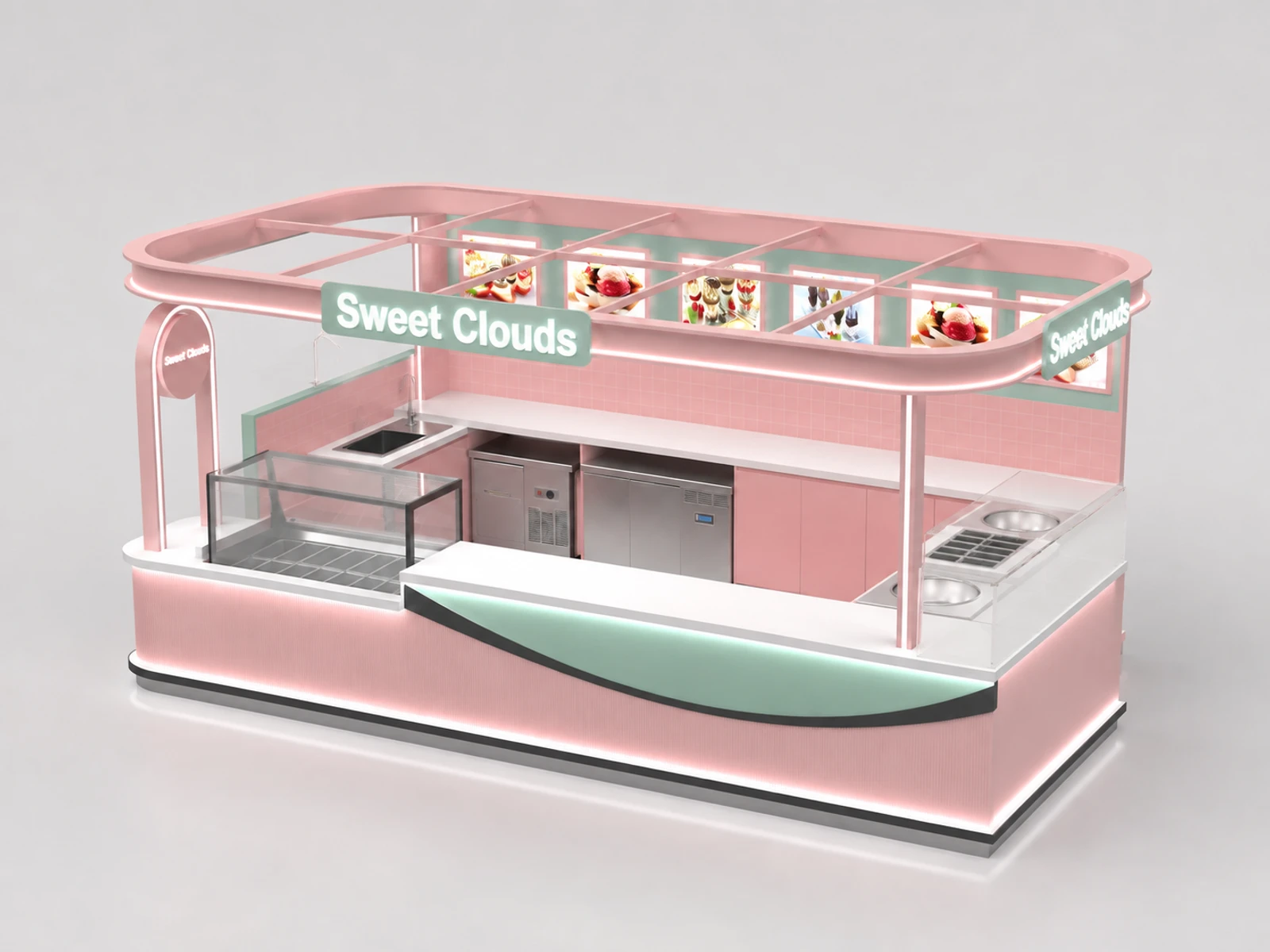 Big Ice Cream Kiosk Design Mall Inside Food Gelato Bar Ice Cream Ball Bar With Ceiling — alternate counter perspective