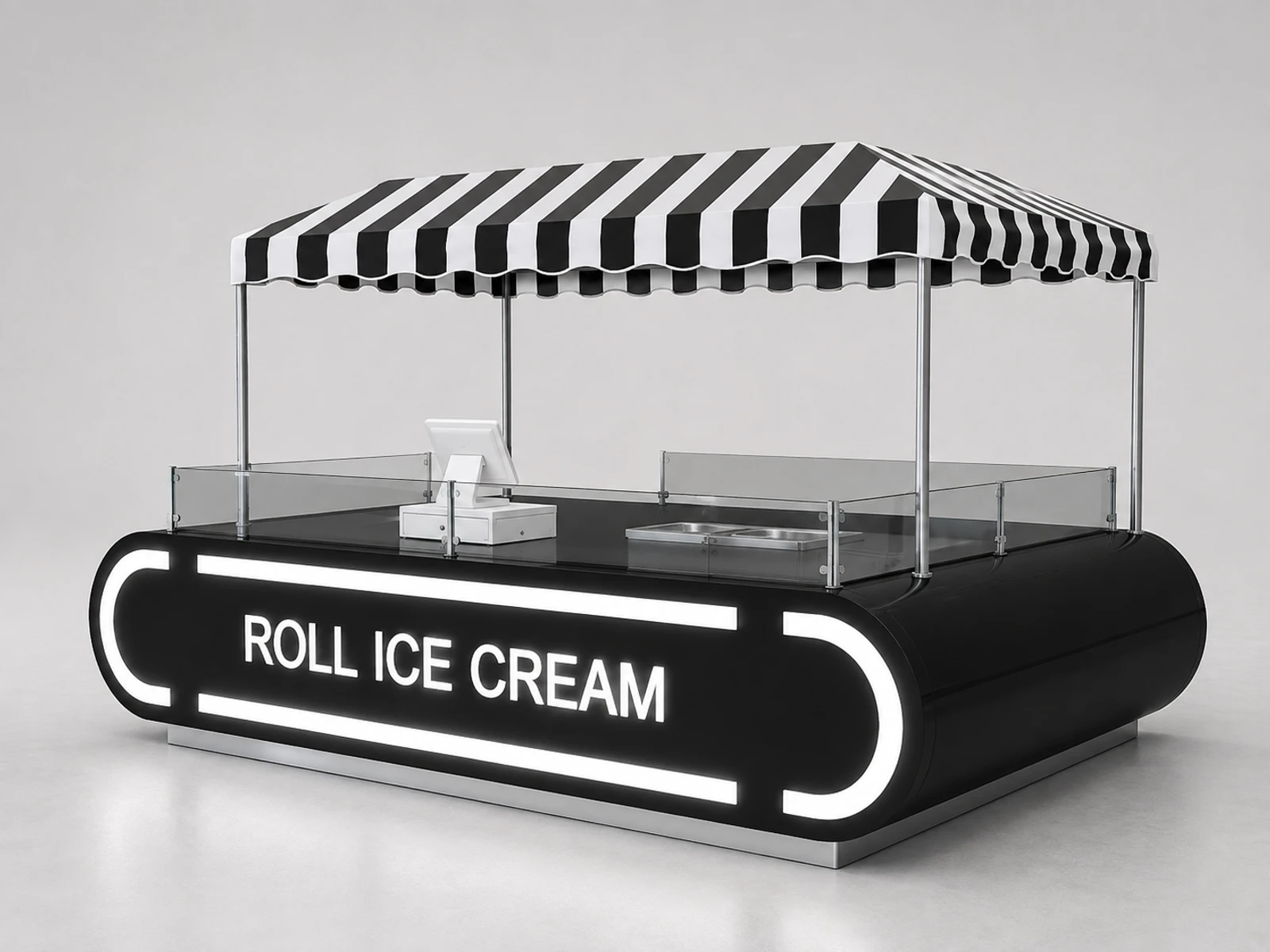 Black color ice cream kiosk | Food booth stand in mall center retail frozen ice cream cart for sale — overall kiosk design
