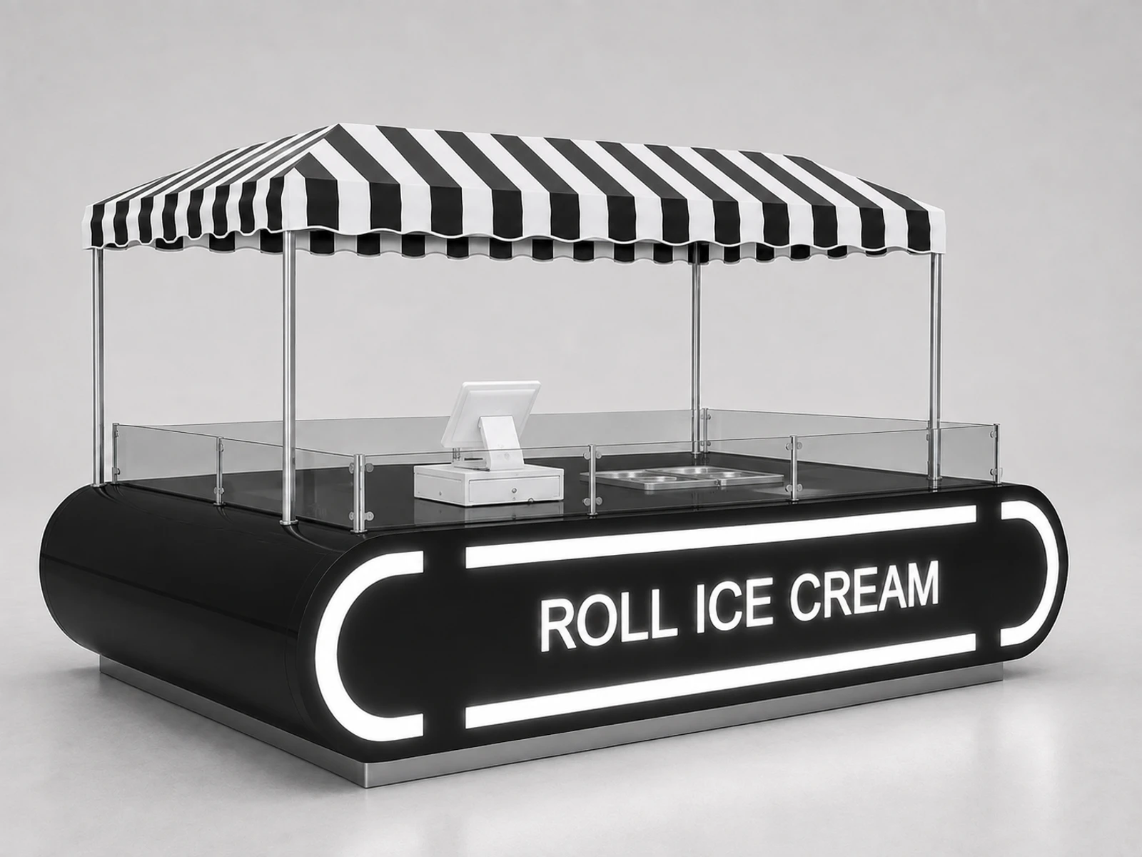 Black color ice cream kiosk | Food booth stand in mall center retail frozen ice cream cart for sale — alternate counter perspective