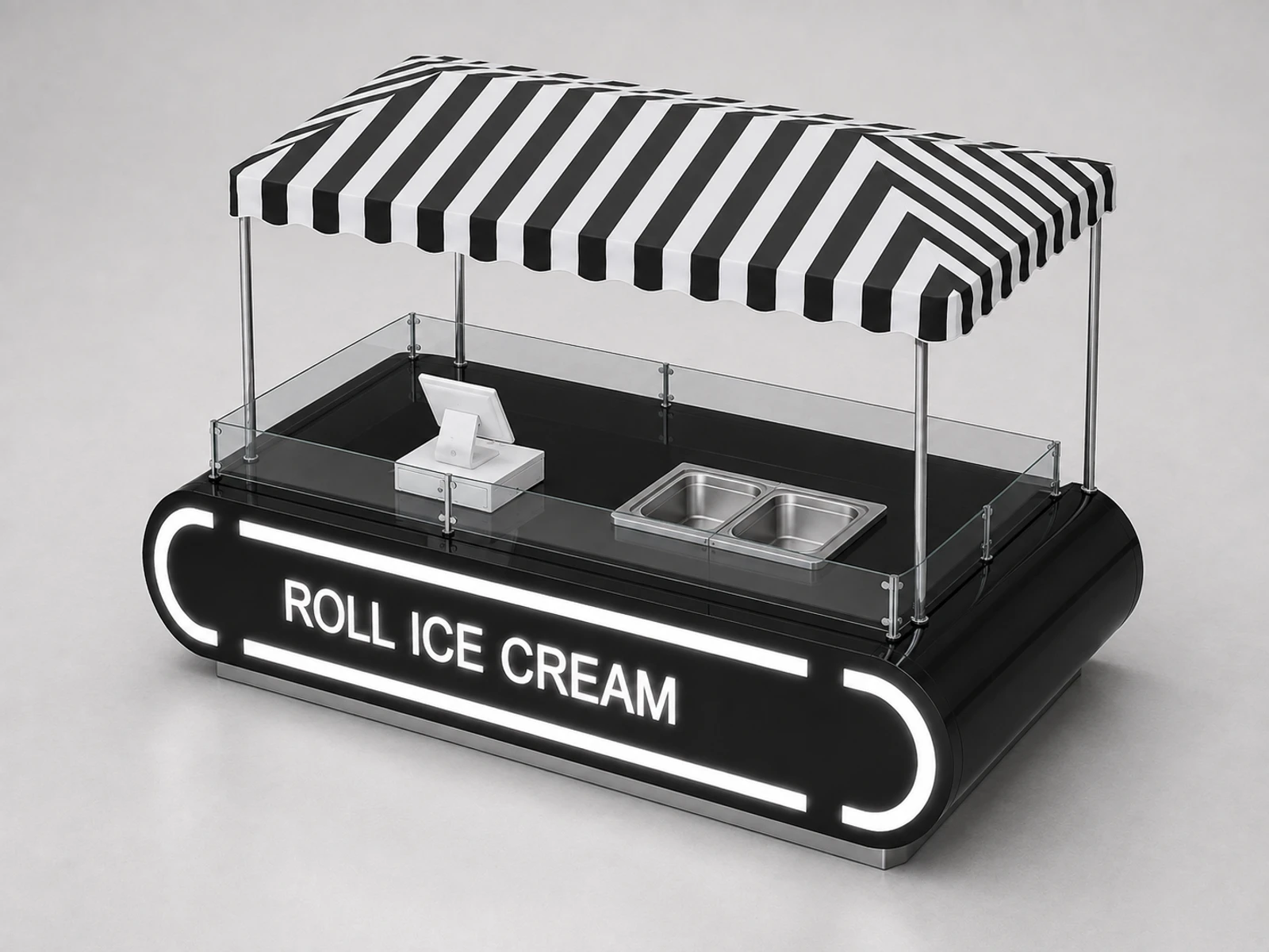 Black color ice cream kiosk | Food booth stand in mall center retail frozen ice cream cart for sale — elevated layout view