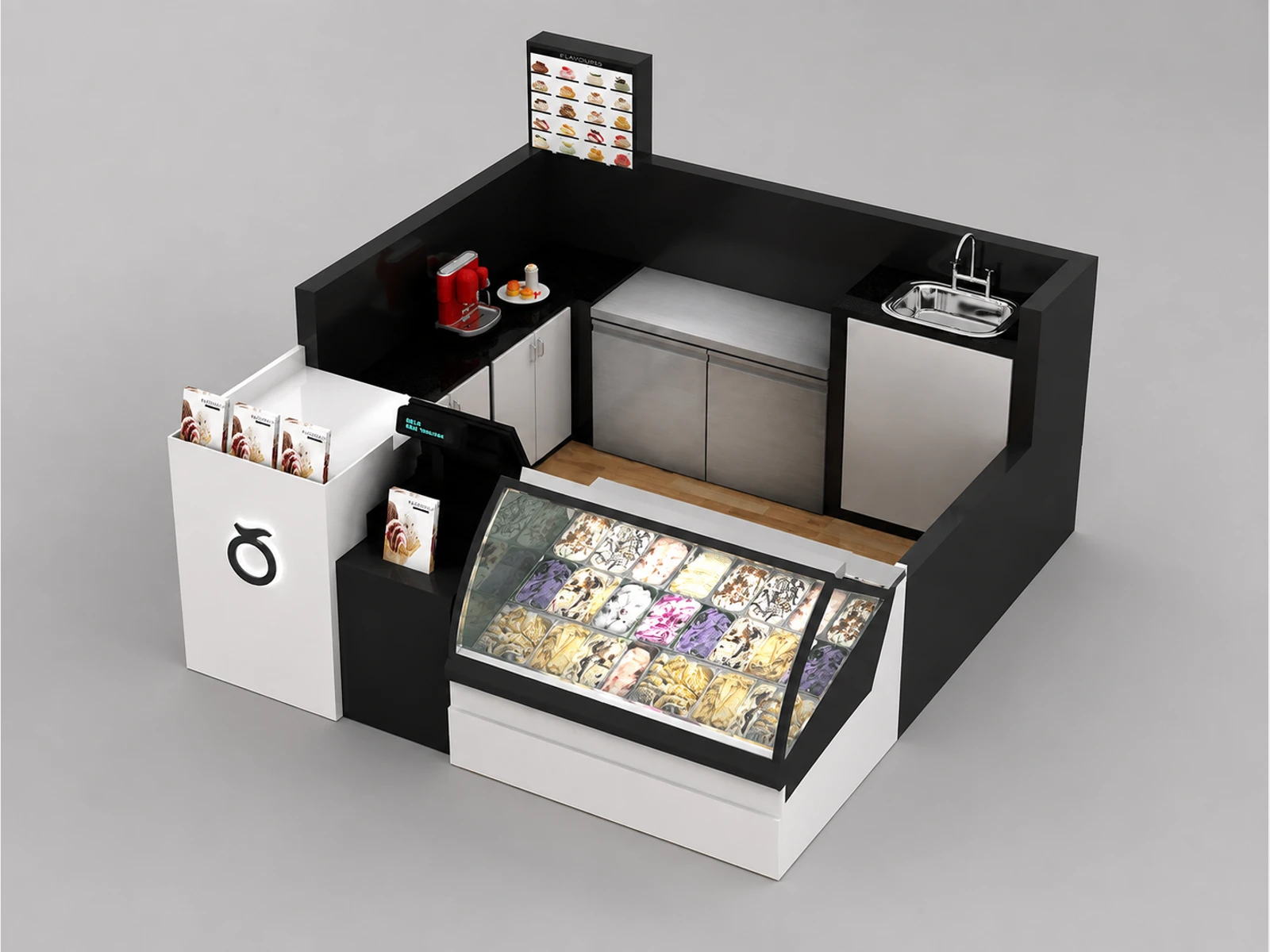 Black Ice Cream Kiosk Summer Ice Cream Bar Inside Mall Ice Cream Booth — overall kiosk design
