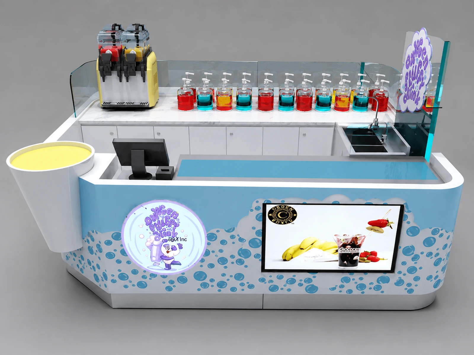 Blue bubble tea kiosk frozen yogurt ice cream booth lovely drink kiosk for sales — overall kiosk design