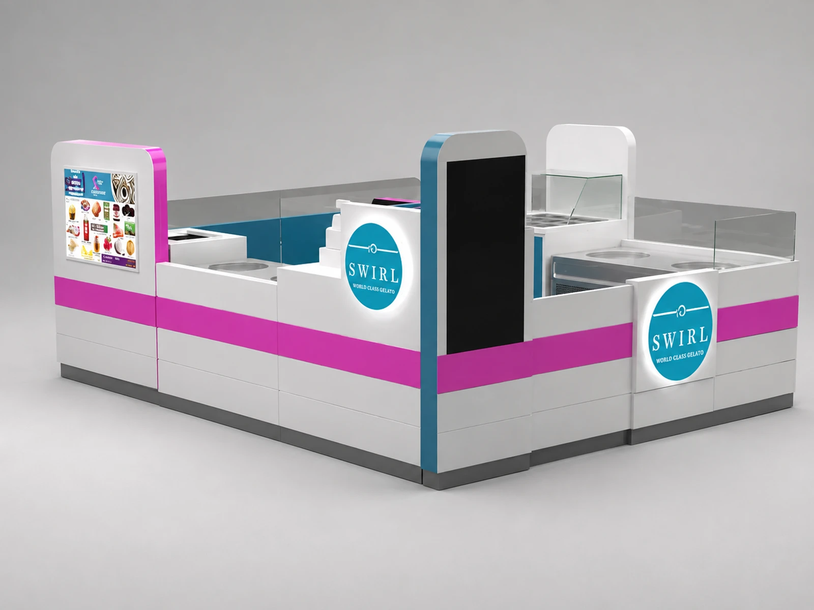 Bright ice cream kiosk portable food mall booth stand with sofa for sale — overall kiosk design