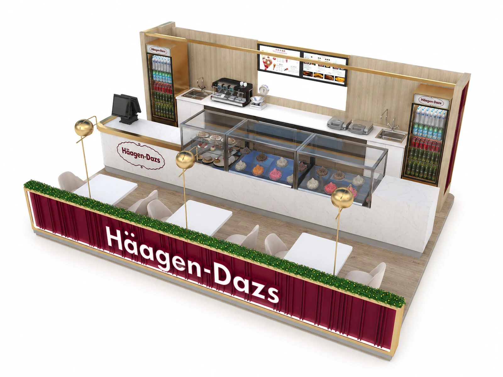 Charming Ice Cream Kiosk Design Stylish Coffee Booth DEsign for Mall on Sale — alternate counter perspective