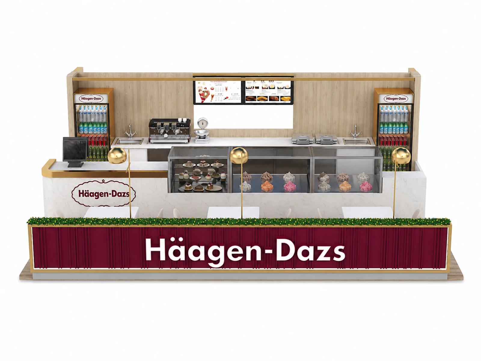Charming Ice Cream Kiosk Design Stylish Coffee Booth DEsign for Mall on Sale — additional service-side perspective